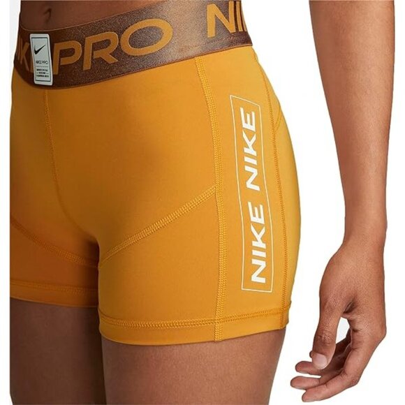 Nike Pro Women's Training Shorts DQ5599-727 Gold Suede Ale Brown Size XS X-Small - Picture 5 of 7
